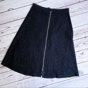 Zara Lace Skirt Black Midi Zipper Back A-Line